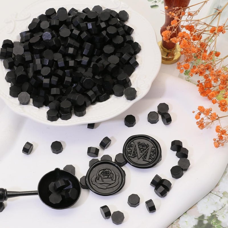 Atopbb 300 Pcs Wax Seal Beads, Sealing Wax Beads, Refilling Octagon Wax Sealing Beads for Wax Stamp Sealing, Perfect for Wedding Invitations, Christmas Cards, Envelopes, Letter Sealing (Black) - Image 2
